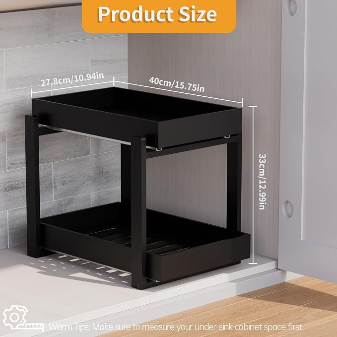 Bamboo Wood Under Sink Organizer 2 Pack, Pull Out Cabinet Organizer 2 Tier - Image 2