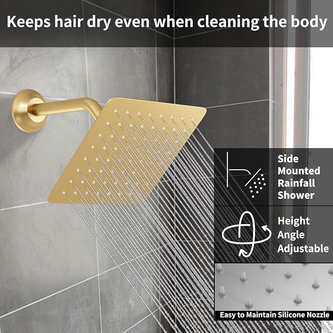 Temperature Display Brushed Gold Shower System Set, Push Button Shower Faucet - Image 2