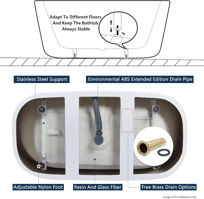 FerdY Bali 59" Acrylic Freestanding Bathtub, Gracefully Shaped Freestanding - Image 3