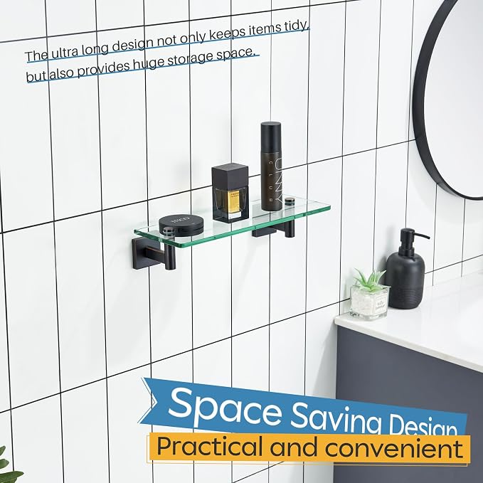 KOKOSIRI Wall Shelves Bathroom Hardware Glass Floating Shelf 12-Inch - Image 4