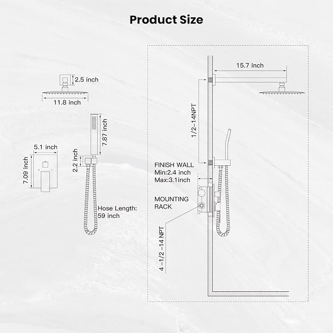 gotonovo Rainfall Bathroom Shower System Rain Shower Head and Handle Set Wall - Image 7