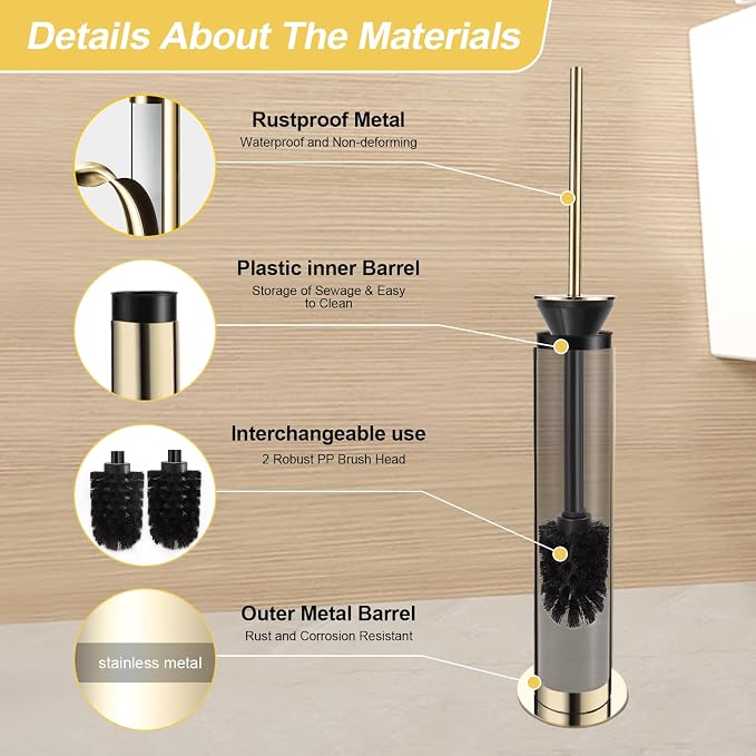 BGL Toilet Brush and Holder Set, Heavy Duty 304 Stainless Steel, Round Base and - Image 2