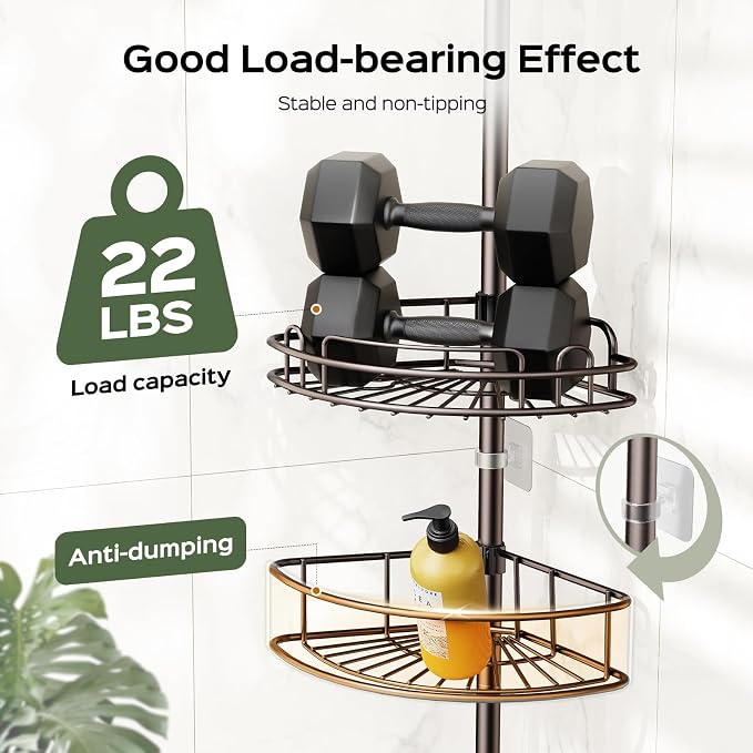 HAMITOR Corner Shower Caddy Tension Pole: 4-Tier Rust-Resistant Adjustable - Image 6