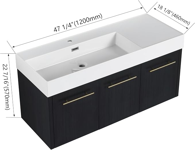 48 Inch Bathroom Vanity with White Left Resin Sink, Plywood Base and Melamine - Image 2