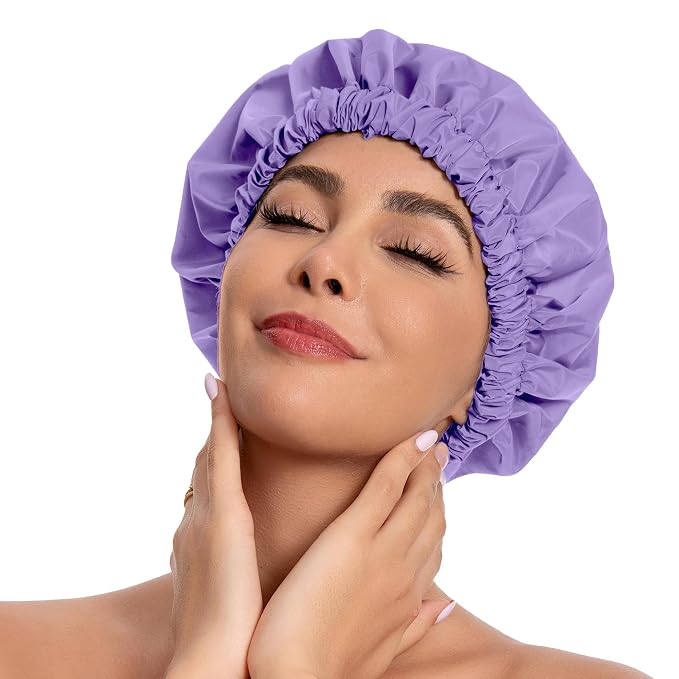 Reusable Shower Cap for Women, Stylish Large Waterproof Shower Bonnet Washable by Edoneery