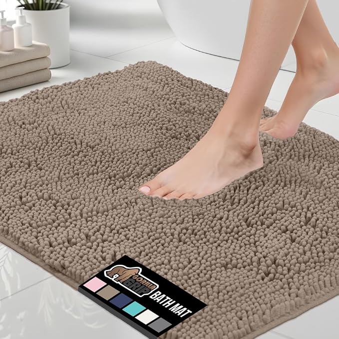 GORILLA GRIP Bath Rug Mat 48x24, Thick Absorbent Chenille, Quick Dry Microfiber by GorillaGrip
