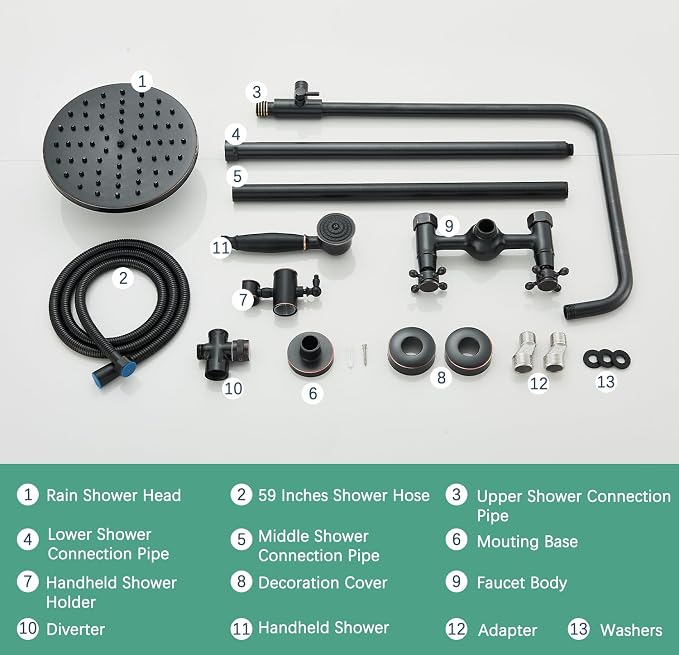 Rain Shower System Oil Rubbed Bronze Outdoor Shower Faucet Set - Image 8