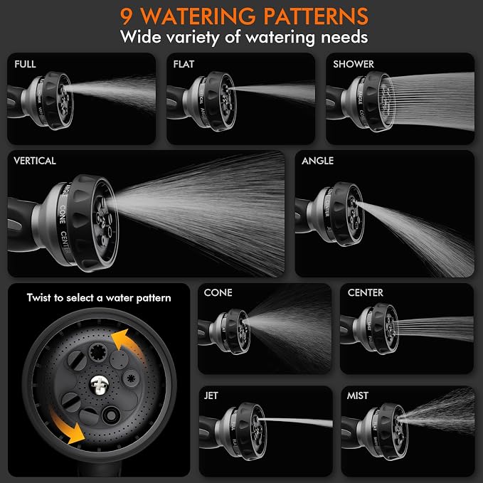 RESTMO Water Hose Nozzle, Metal Garden Hose Sprayer, Heavy Duty | 9 Spray - Image 4