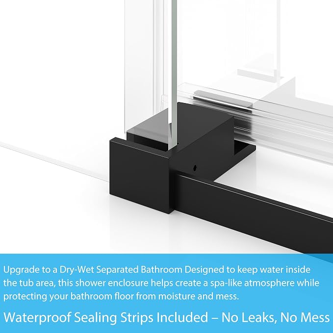Frameless Sliding Shower Door, 5/16" SGCC Tempered Clear Glass - Image 4