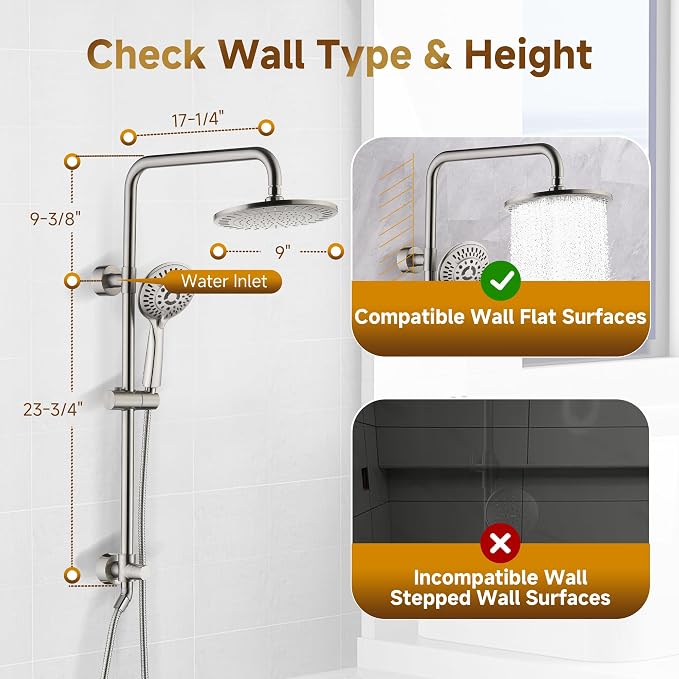 BRIGHT SHOWERS Rain Shower Heads System Including Rainfall Shower Head and - Image 5