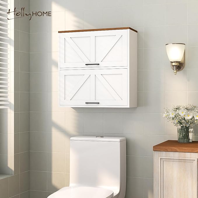 HollyHOME Bathroom Wall Cabinet, Farmhouse Barn Door Wood Medicine Cabinet - Image 2
