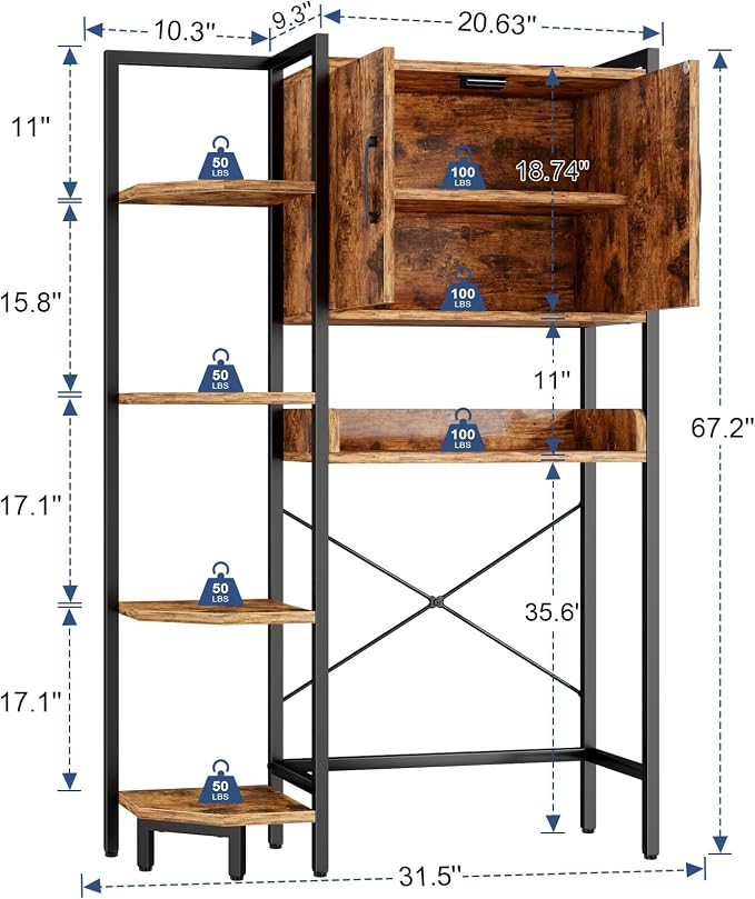 K2 Heavy Duty 7-Tier Over The Toilet Storage Cabinet（With Magnetic Doors & - Image 3