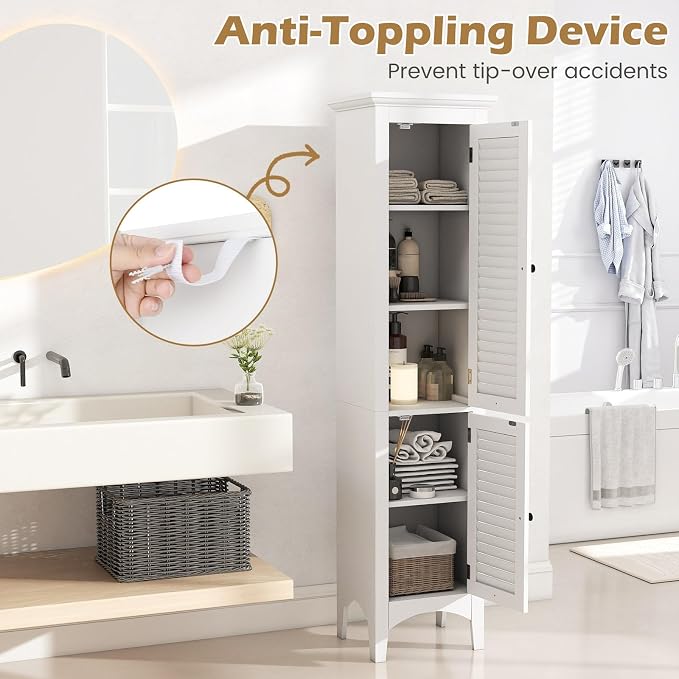Tangkula 63" Tall Bathroom Storage Cabinet, Freestanding Narrow Linen Tower - Image 9