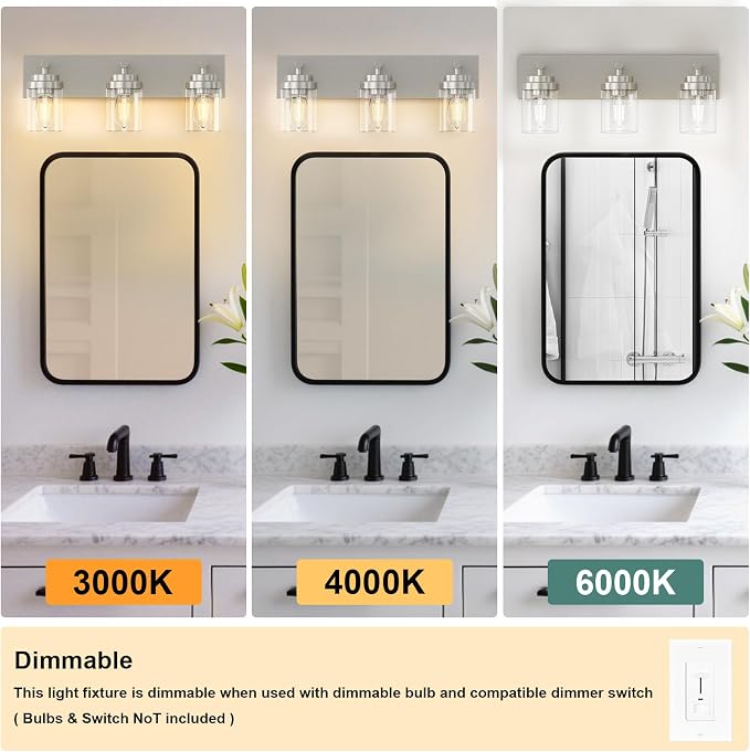 IZORRO Bathroom Vanity Light Fixture, 3-Light 22 Inch Brushed Nickel Bathroom - Image 4