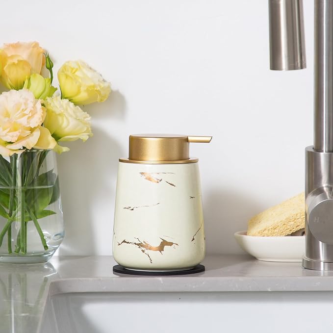 Enra Ceramic Gold Soap Dispenser, 12 oz Modern Liquid Hand Soap Dispenser - Image 7