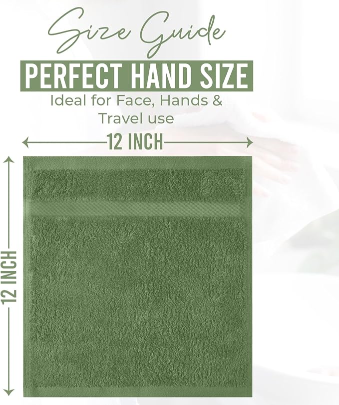 DAN RIVER 12-Pack Premium 100% Cotton SAGE Green Face Towels – Reusable Face - Image 2