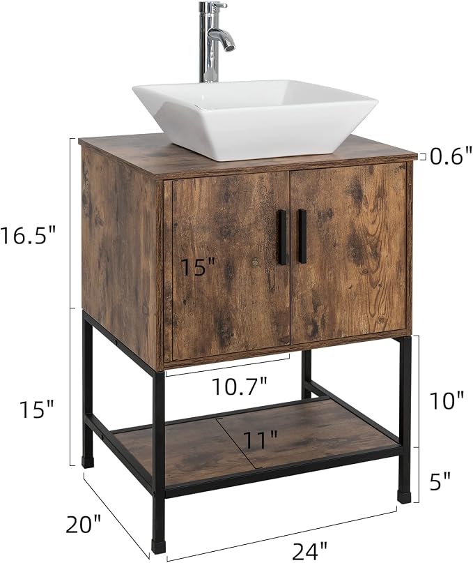 UEV 24" Antique Bathroom Vanity, Dark Brown Bathroom Vanity Set - Image 2