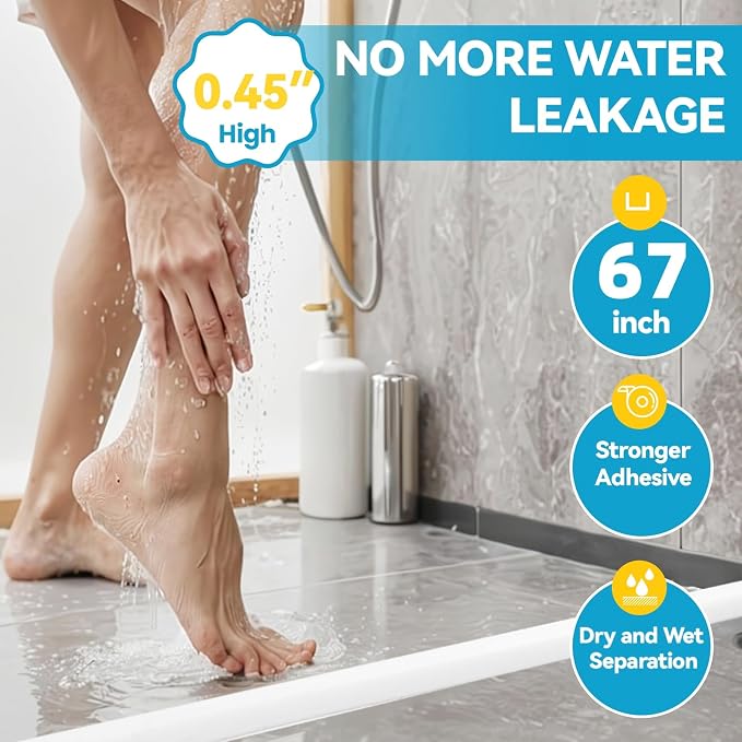67'' Collapsible Shower Threshold Water Dam Shower Barrier Keeps Water Inside - Image 5