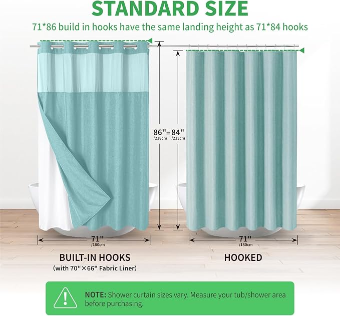 Extra Long No Hooks Needed Linen Textured Shower Curtain - Image 7