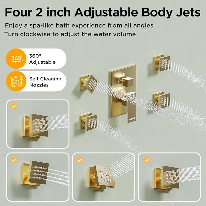 Shower Systems with 4 Body Spray Jets, STARBATH 4 Way 12+6" Rainfall Shower - Image 3