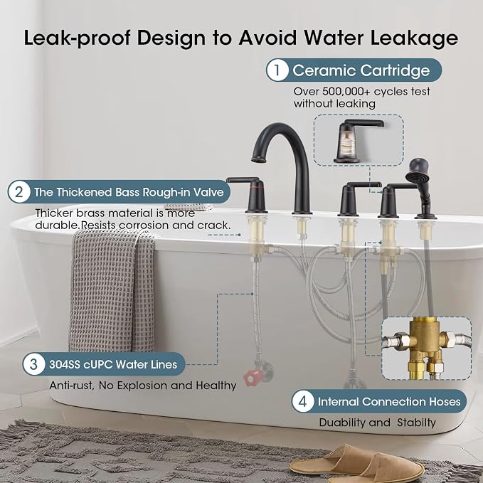 Roman Tub Faucet Set with Hand Shower, KRUZOO Bathtub Faucet Set Trim Kit with - Image 3