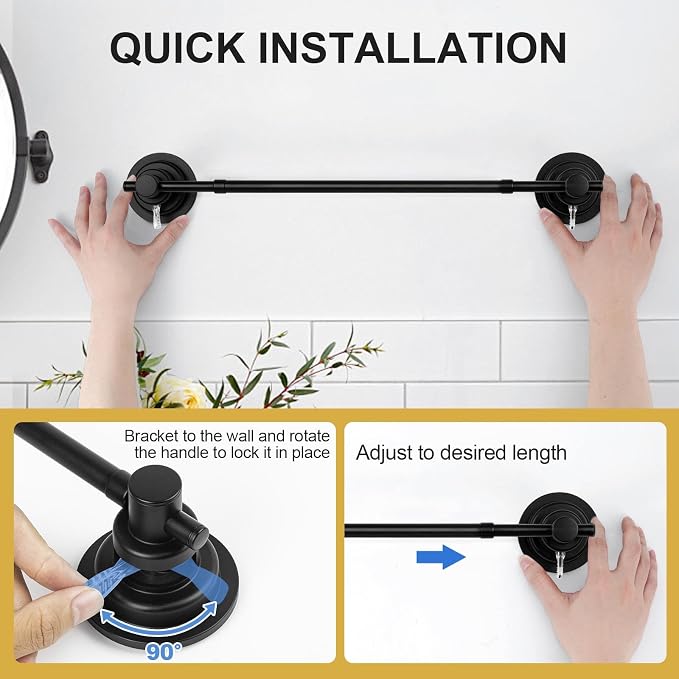Suction Cup Towel Bar for Shower, 15.75''-25.6'' Adjustable Stainless Steel - Image 6