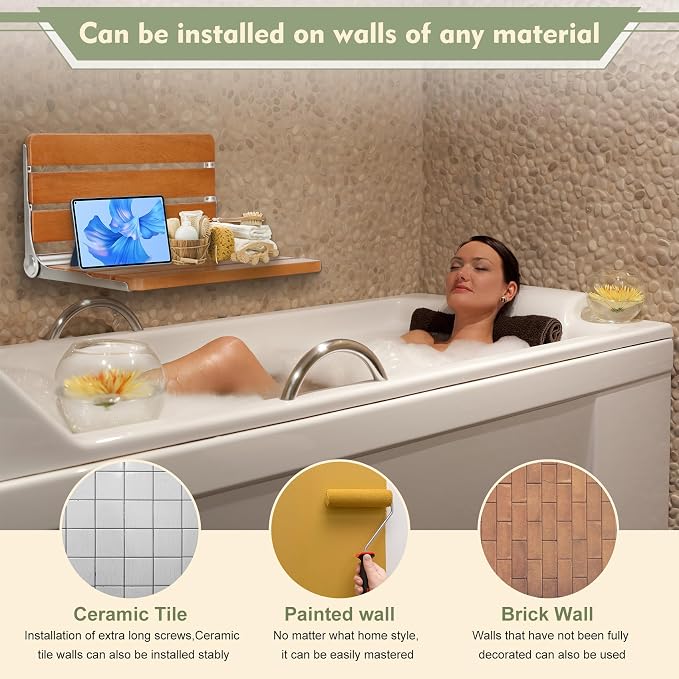 18" Folding Shower Seat Wall Mounted, Fold Down Shower Bench - Image 4