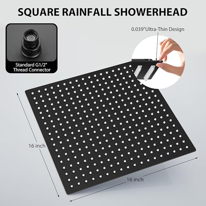 Rain Shower Head, 16 Inches Large Rainfall Shower Head, 304 Stainless Steel Made - Image 7