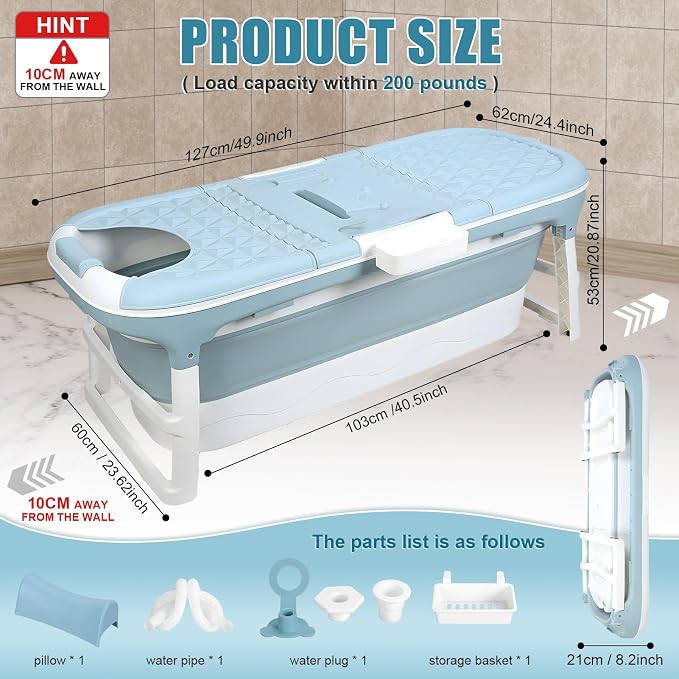 Portable Bathtub for Adult, Large Collapsible Tub, Portable Tub for Adults - Image 3