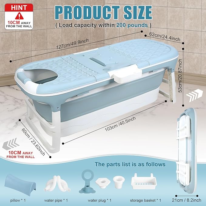 Portable Tub for Adults, Large Collapsible Foldable Bathtub 56in Length - Image 2