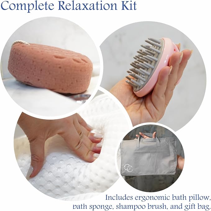 Bath Pillows for Tub, Bathtub Pillow Gift Set: 4D Air Mesh Cushion for Head & - Image 3