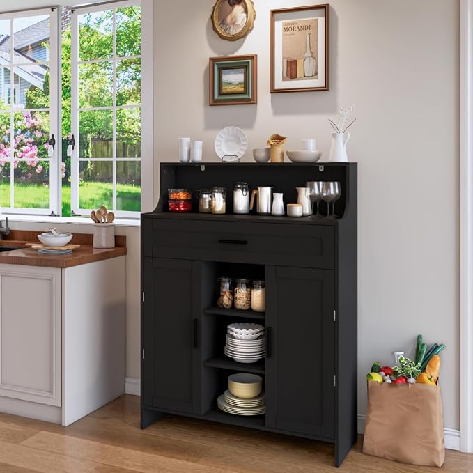 Storage Cabinet with Doors and Drawers, Kitchen Storage Cabinet with 1 Large - Image 6