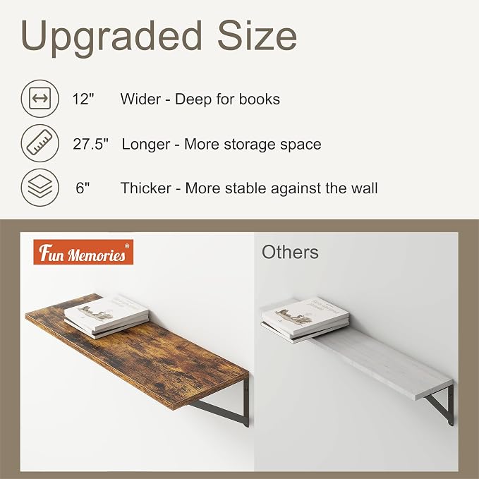 Fun Memories 27.5" W x12 D Floating Shelves, Large Wall Shelves 27.5 Inch Long - Image 4