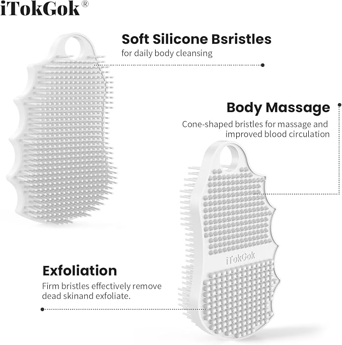 Silicone Body Scrubber Silver-Infused Dual-Sided 3-in-1 - Image 6