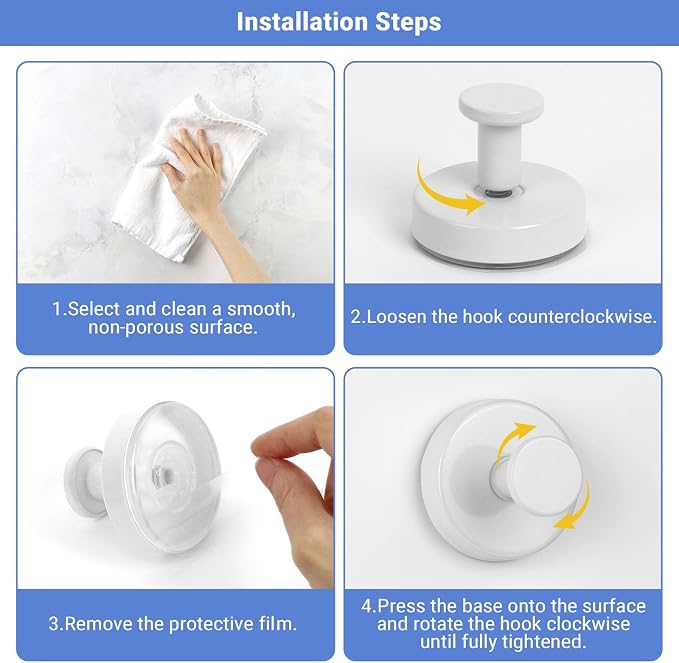 Suction Cup Hooks for Shower, Bathroom Hooks for Towels Stainless Steel Wall - Image 4