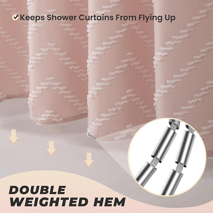 Extra Long Blush Pink Boho Shower Curtain Cute Shower Curtain Textured Tufted - Image 4