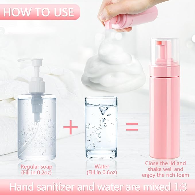 Foam Pump Bottle 6.8oz/200ml Pink Empty Foam Bottle Pump, Travel Foam Bottle - Image 3