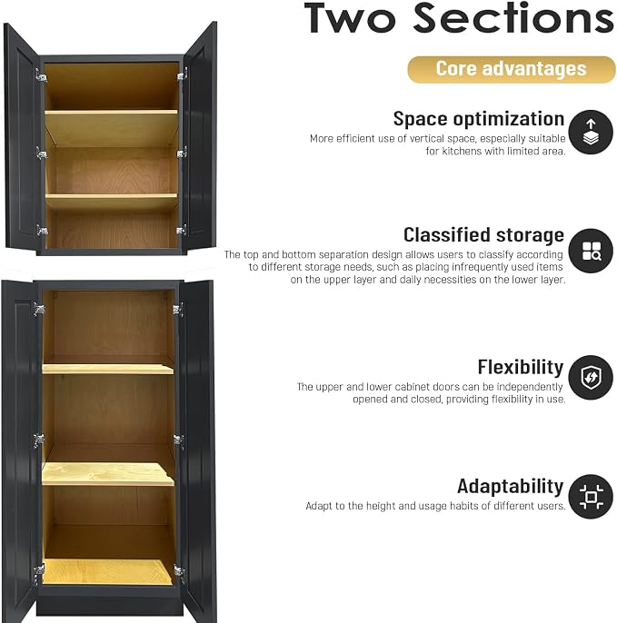 Pantry Cabinet, 4-Soft Close Door, 4 Adjustable Shelves, 2 Portion, Unassembled - Image 4