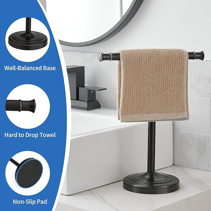 RUMOSE 13 Inch Oil Rubbed Bronze Towel Stand Hand Towel Holder Bathroom Kitchen - Image 4