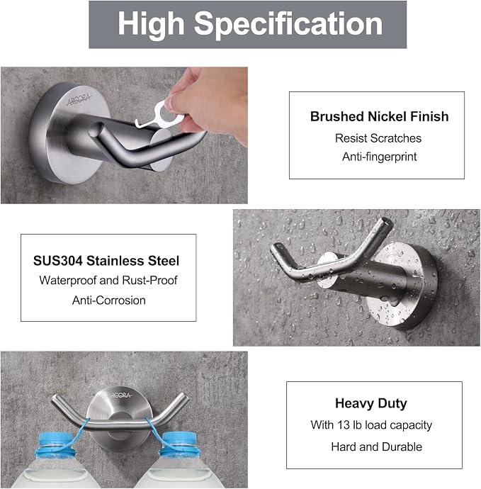 ARCORA Towel Hook 1 Pack, Robe Hooks Brushed Nickel, Heavy Duty Wall Hooks SUS - Image 4