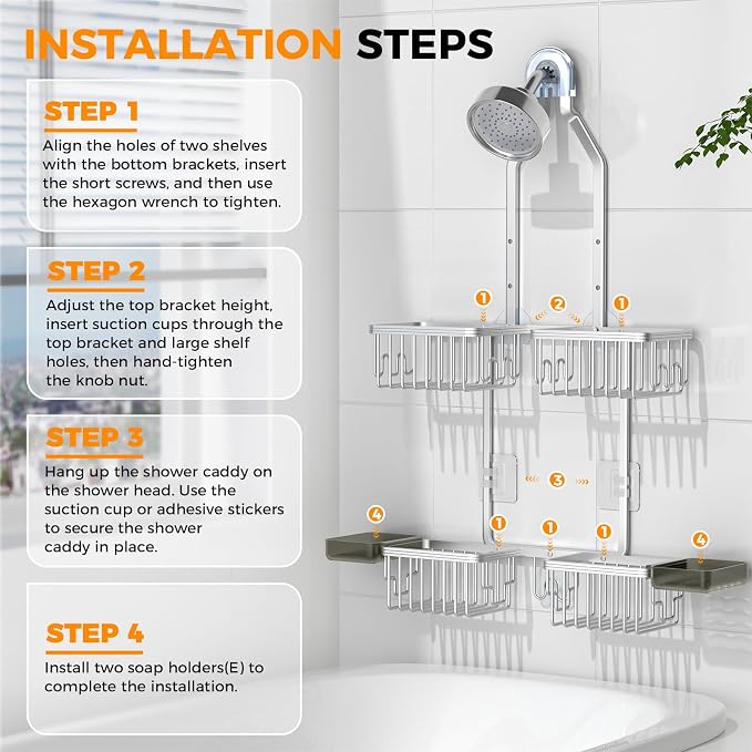 REINHARDT Aluminum Shower Caddy Hanging Adjustable Shower Caddy, Rustproof - Image 8