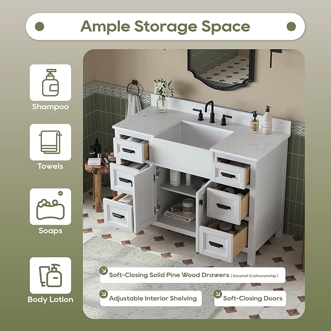 48 Inch Bathroom Vanity with Apron Farm Sink, Single Sink Bathroom Vanity - Image 6