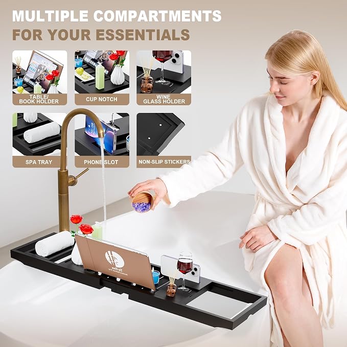 Yirilan Foldable Bathtub Caddy, Expandable Bath Tray, Unique House Warming Gifts - Image 3