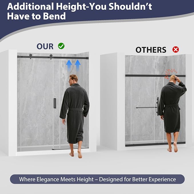 Frameless Shower Door, 49-54" W x 76" H Sliding Glass Shower Door, 1/4''(6mm - Image 4