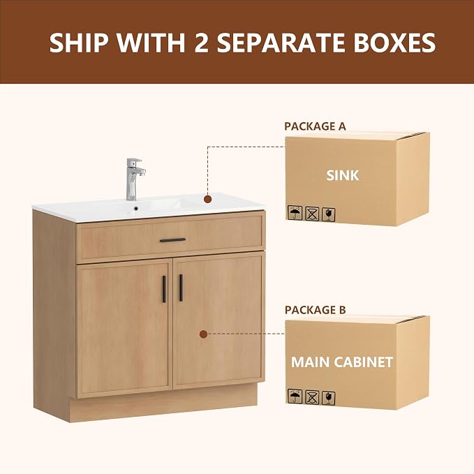 36" Bathroom Vanity with Sink Combo Set, Freestanding Farmhouse Bathroom Vanity - Image 6