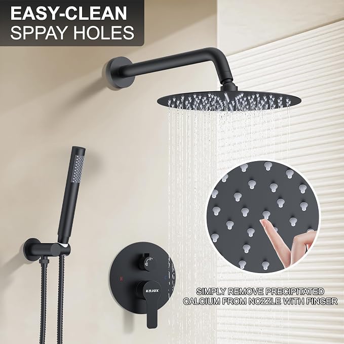 KOJOX 12-Inch Matte Black High-Pressure Shower System: Complete Set - Image 2