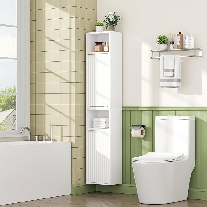 59.1" Tall Slim Bathroom Storage Cabinet White | Freestanding or Wall Mounted by Akmakm