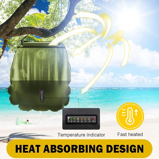 Solar Shower Bag | 5 Gal/20L Solar Heating Camping Shower Bag | Removable Hose - Image 2