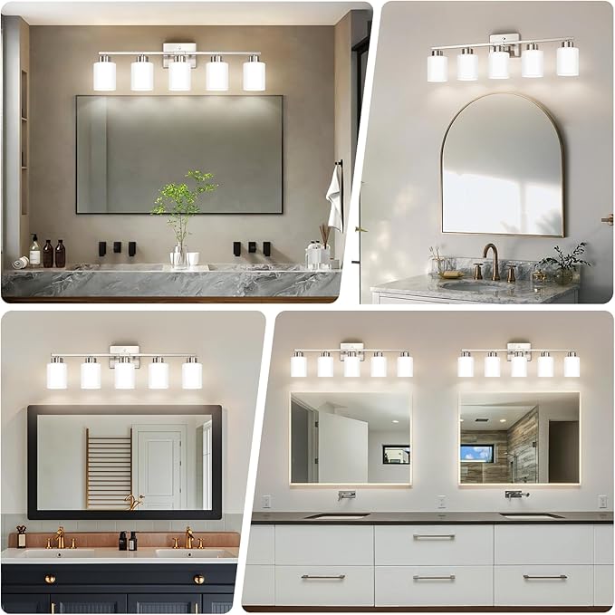 Brushed Nickel Bathroom Light Fixtures, 5-Light Modern Vanity Light Over Mirror - Image 3