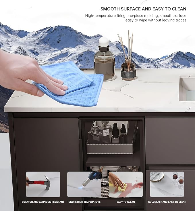 40" Bathroom Vanity with Sink, Modern Bathroom Vanity Include LED Smart Round - Image 4